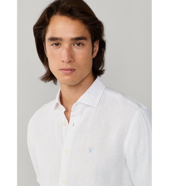 Hackett London Camisa de linho tingida de linho ajustada por medida branca