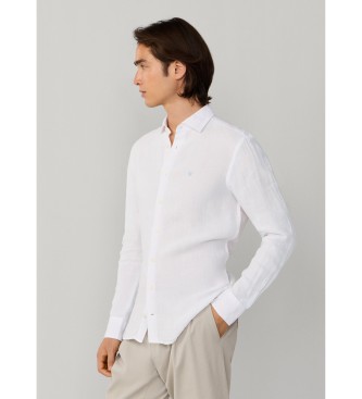 Hackett London Camisa de linho tingida de linho ajustada por medida branca