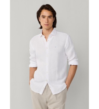 Hackett London Camisa de linho tingida de linho ajustada por medida branca