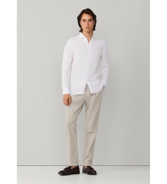 Hackett London Camisa de linho tingida de linho ajustada por medida branca