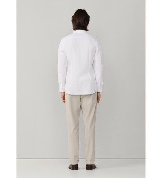 Hackett London Camisa de linho tingida de linho ajustada por medida branca
