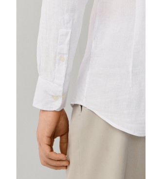 Hackett London Camisa de linho tingida de linho ajustada por medida branca