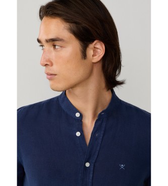 Hackett London Camisa de linho por medida azul-marinho