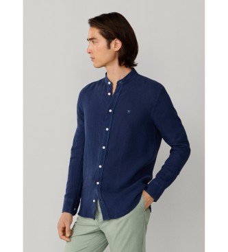 Hackett London Camisa de linho por medida azul-marinho