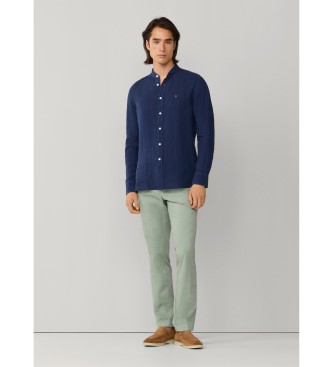 Hackett London Camisa de linho por medida azul-marinho