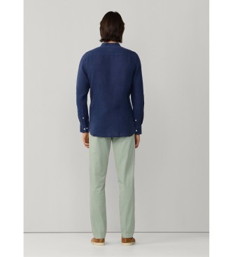 Hackett London Camisa de linho por medida azul-marinho