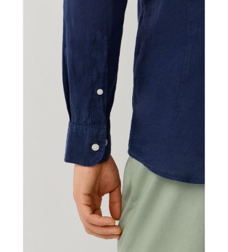 Hackett London Camisa de linho por medida azul-marinho