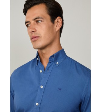 Hackett London Blauw geverfd Oxford overhemd