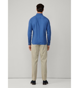 Hackett London Blauw geverfd Oxford overhemd