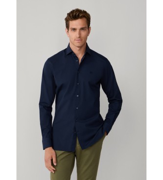 Hackett London Navy getailleerd stretch poplin overhemd