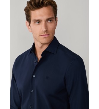 Hackett London Navy getailleerd stretch poplin overhemd