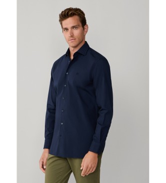 Hackett London Navy getailleerd stretch poplin overhemd