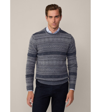 Hackett London Pull Fairisle Crew gris