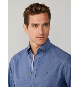 Hackett London Camisa de flanela azul de corte cl�ssico com espinha de peixe