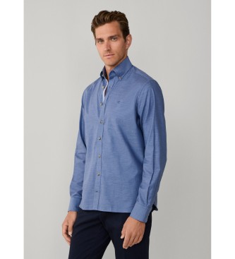 Hackett London Camisa de flanela azul de corte cl�ssico com espinha de peixe