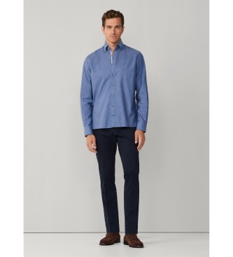 Hackett London Camisa de flanela azul de corte cl�ssico com espinha de peixe
