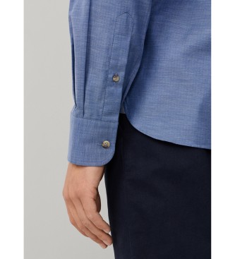 Hackett London Camisa de flanela azul de corte cl�ssico com espinha de peixe