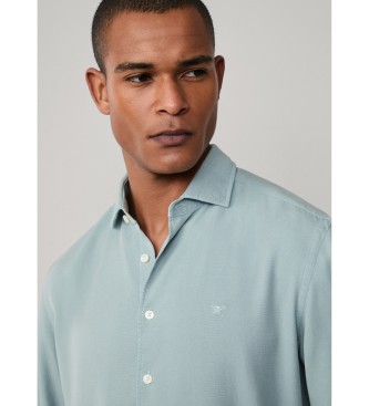 Hackett London Camisa texturizada tingida � m�o em azul
