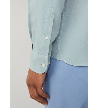 Hackett London Camisa texturizada tingida � m�o em azul