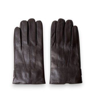 Hackett London Brown Commuter Touch leather gloves