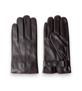 Hackett London Brown Commuter Touch leather gloves