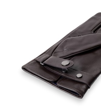 Hackett London Brown Commuter Touch leather gloves