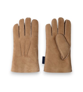 Hackett London Luvas de couro Sherling Handstitch beige