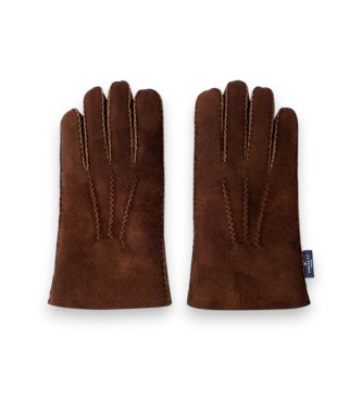 Hackett London Luvas de couro Sherling Handstitch marrom