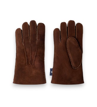 Hackett London Luvas de couro Sherling Handstitch marrom