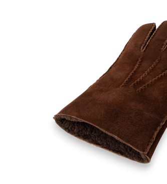 Hackett London Luvas de couro Sherling Handstitch marrom