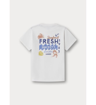 Hackett London Maglietta bianca con stampa di frutti di mare