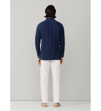 Hackett London Camisa de linho com meia carcela e corte cl�ssico azul-marinho