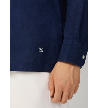 Hackett London Camisa de linho com meia carcela e corte cl�ssico azul-marinho