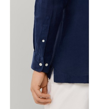 Hackett London Camisa de linho com meia carcela e corte cl�ssico azul-marinho