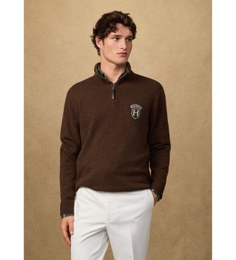 Hackett London Maglione marrone con cerniera a un quarto