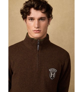 Hackett London Maglione marrone con cerniera a un quarto