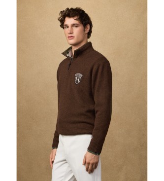 Hackett London Maglione marrone con cerniera a un quarto