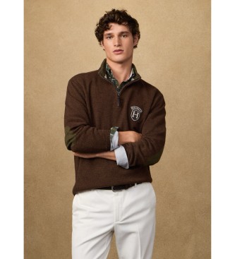 Hackett London Maglione marrone con cerniera a un quarto