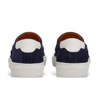 Hackett London Sneakers Idol Slip On in pelle blu navy