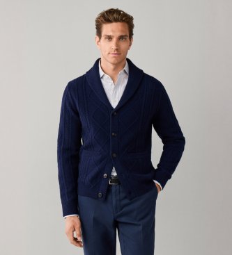 Hackett London Jersey Shawlcardigan marinblå