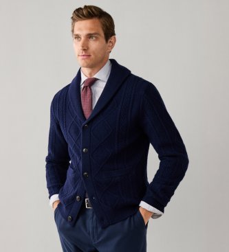 Hackett London Jersey Shawlcardigan marinblå