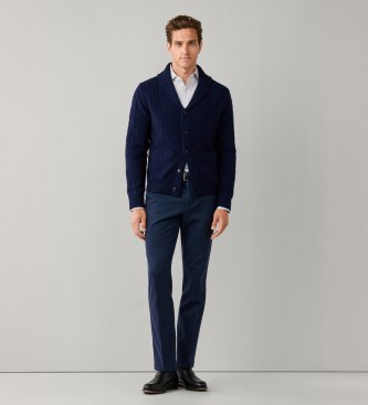 Hackett London Jersey Shawlcardigan marinblå