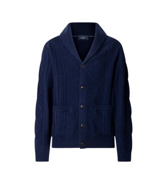 Hackett London Jersey Shawlcardigan marinblå
