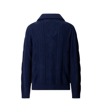 Hackett London Jersey Shawlcardigan marinblå