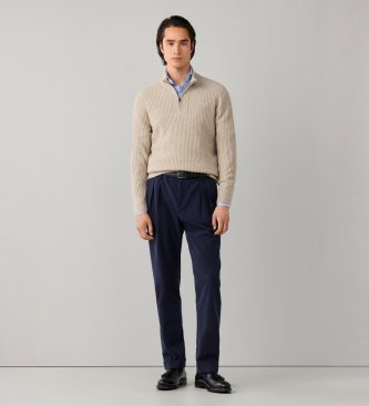 Hackett London Maglione con cerniera Highland Stitch Hzip beige