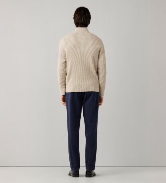Hackett London Maglione con cerniera Highland Stitch Hzip beige