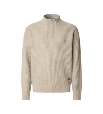 Hackett London Maglione con cerniera Highland Stitch Hzip beige