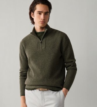 Hackett London Maglione con cerniera Highland Stitch Hzip verde oliva