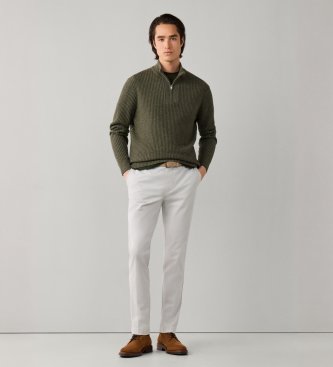 Hackett London Maglione con cerniera Highland Stitch Hzip verde oliva