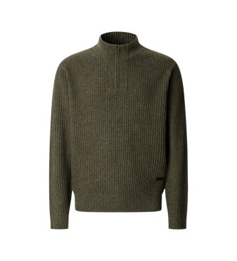 Hackett London Maglione con cerniera Highland Stitch Hzip verde oliva